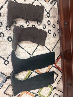 2 pairs of Tall Suede Boots in Dark Brown and Black